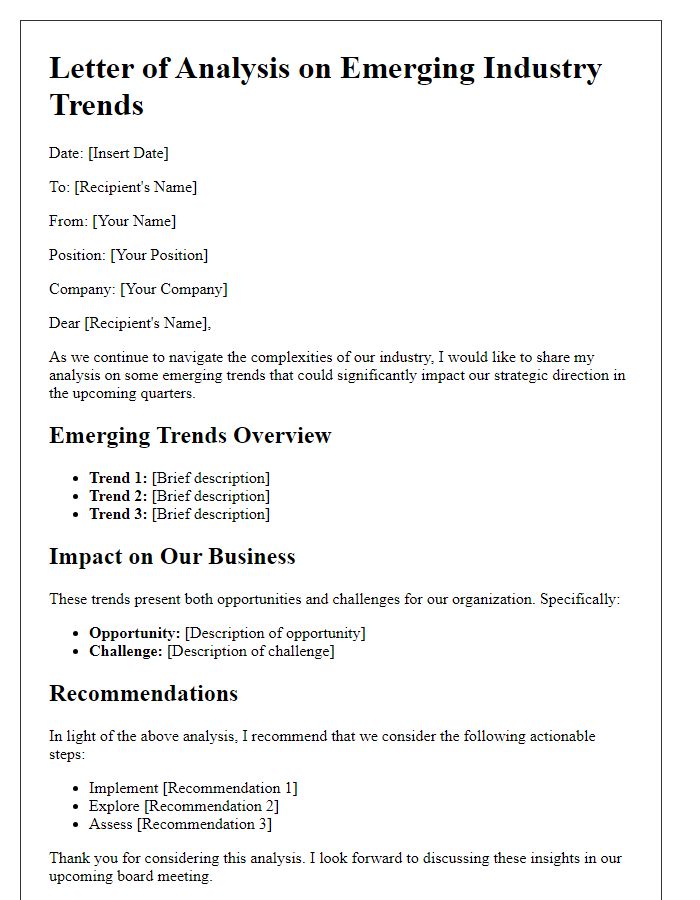 Letter template of board director analysis on emerging industry trends