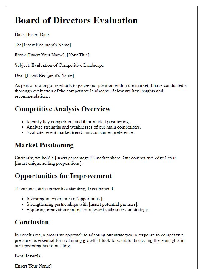 Letter template of board director evaluation of competitive landscape