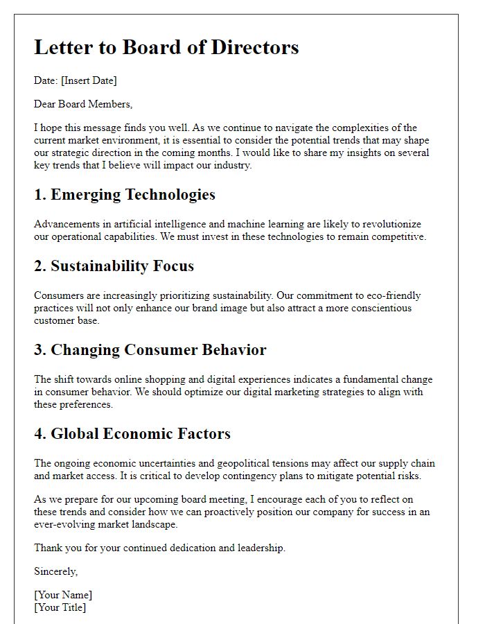 Letter template of board director forecasting future market trends