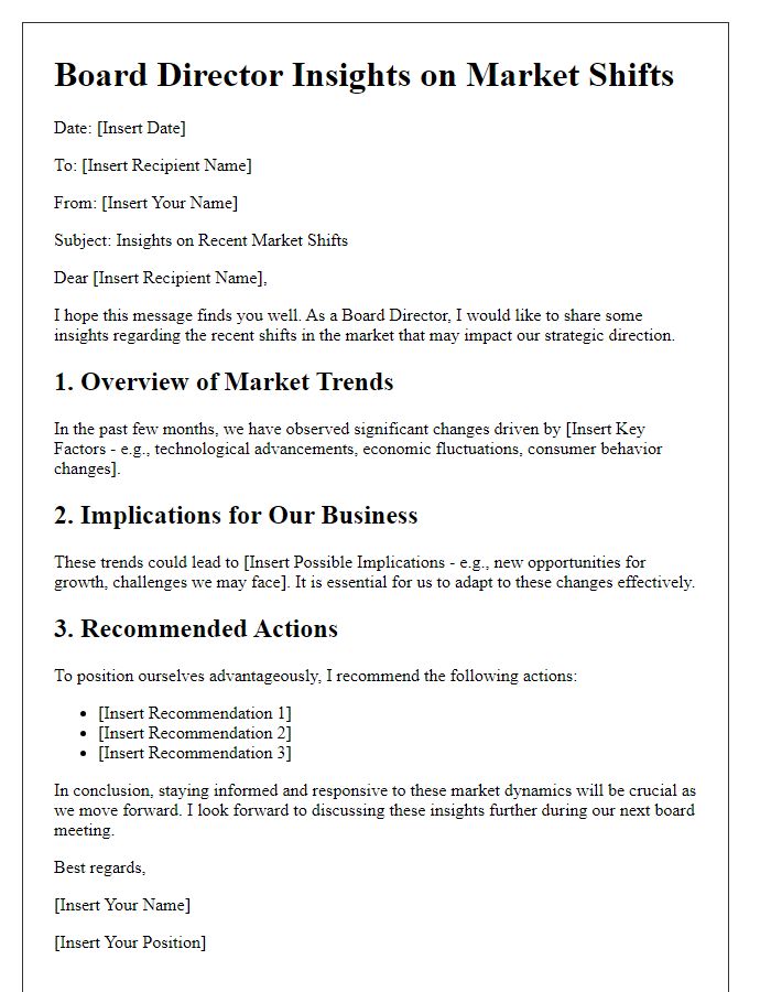 Letter template of board director insights on market shifts