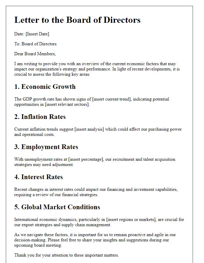 Letter template of board director overview of economic factors