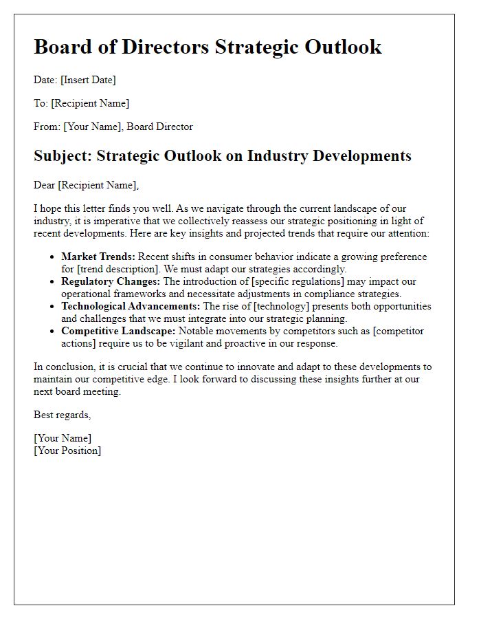 Letter template of board director strategic outlook on industry developments