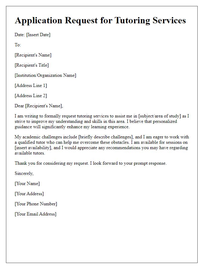 Letter template of application request for tutoring services