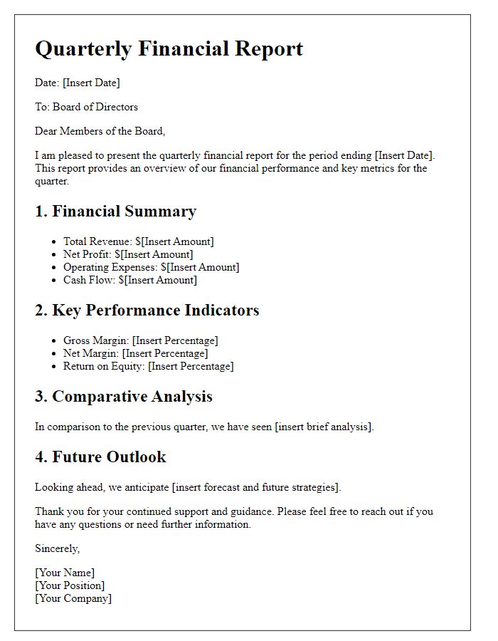 Letter template of quarterly financial report for board of directors