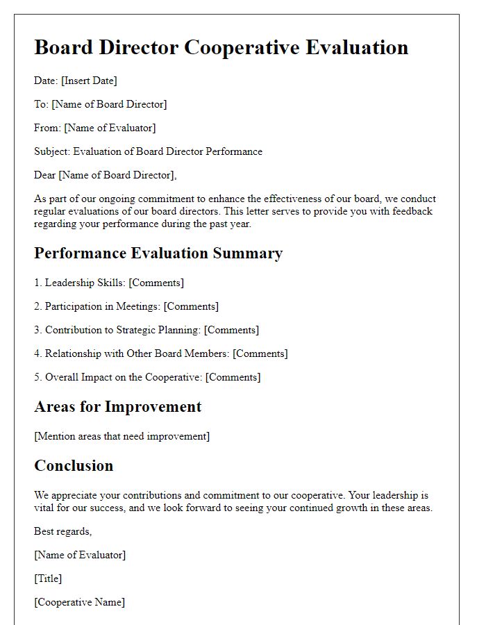 Letter template of board director cooperative evaluation