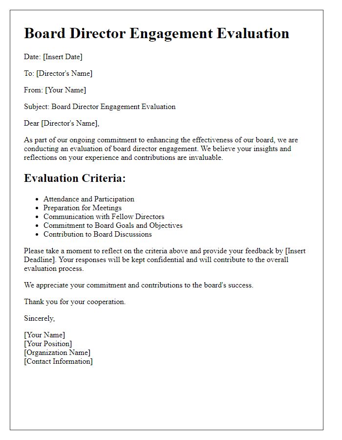 Letter template of board director engagement evaluation