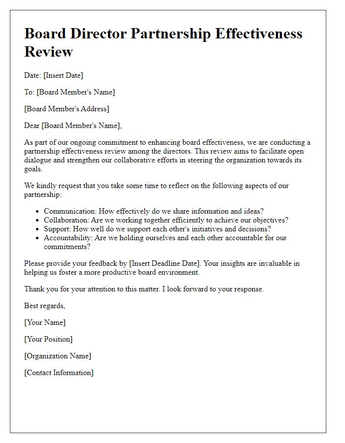 Letter template of board director partnership effectiveness review