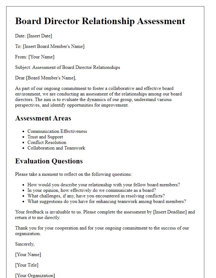 Letter template of board director relationship assessment