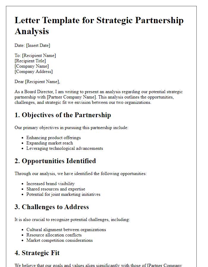 Letter template of board director strategic partnership analysis