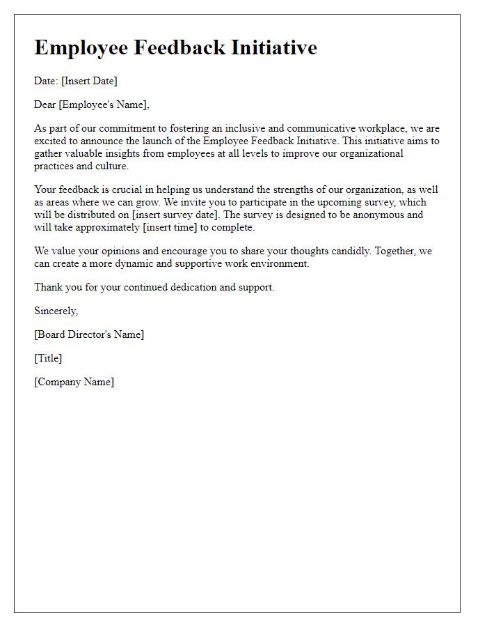 Letter template of Board Director Employee Feedback Initiative