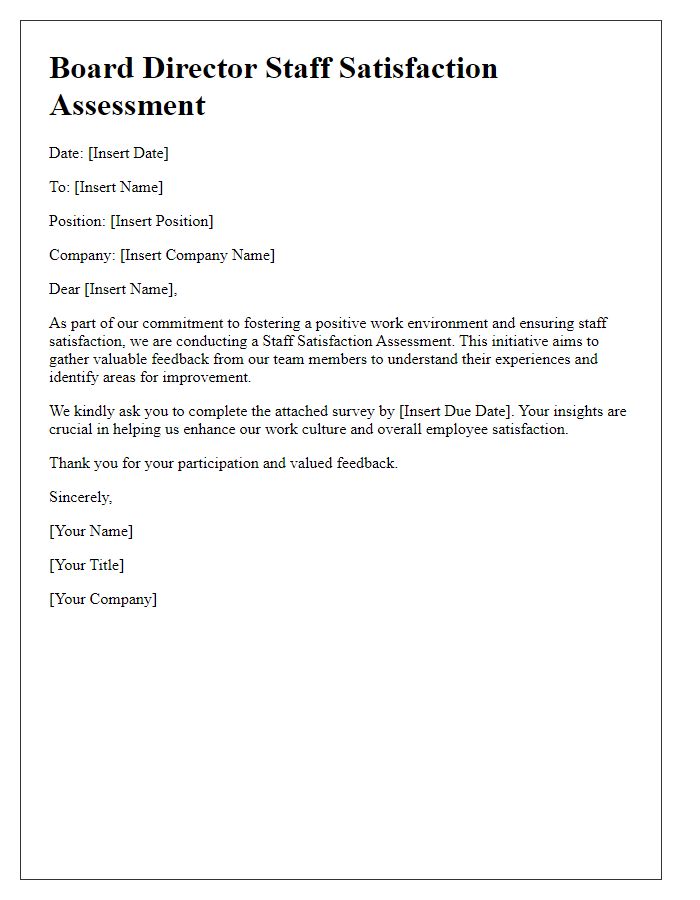 Letter template of Board Director Staff Satisfaction Assessment