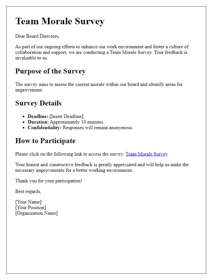 Letter template of Board Director Team Morale Survey