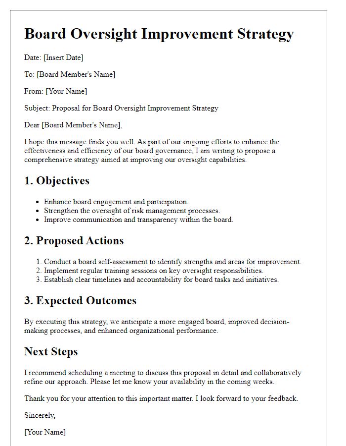 Letter template of Board Oversight Improvement Strategy