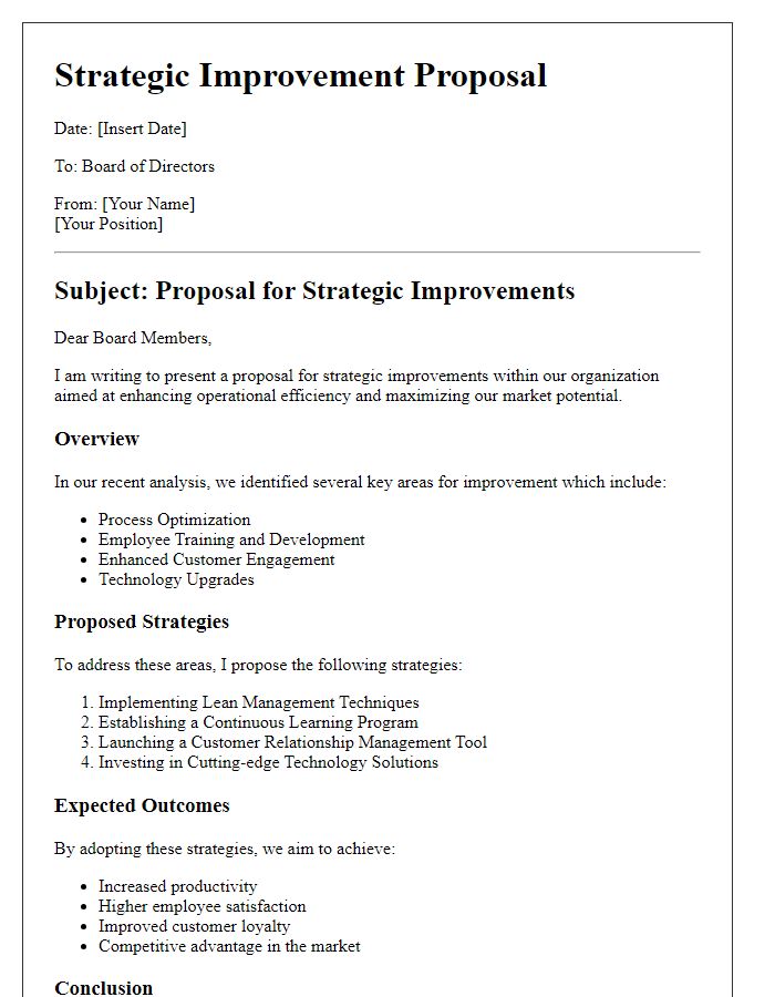 Letter template of Strategic Improvement Proposal for Board Directors