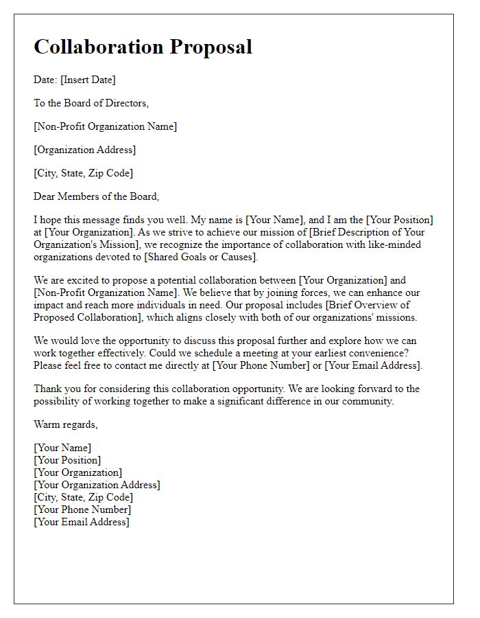 Letter template of collaboration proposal for board directors of non-profit organizations