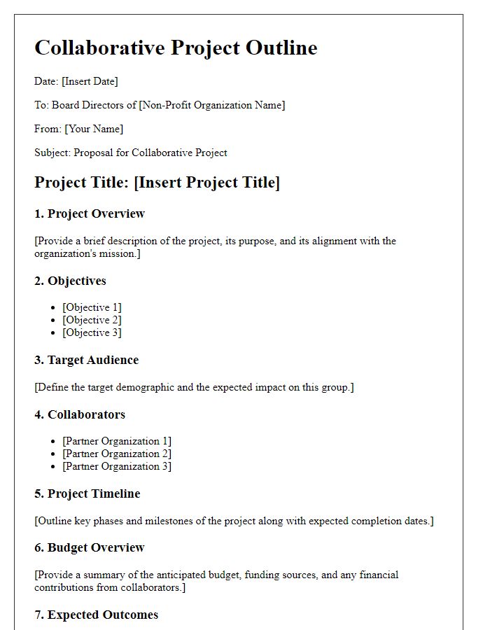 Letter template of collaborative project outline for board directors of non-profits