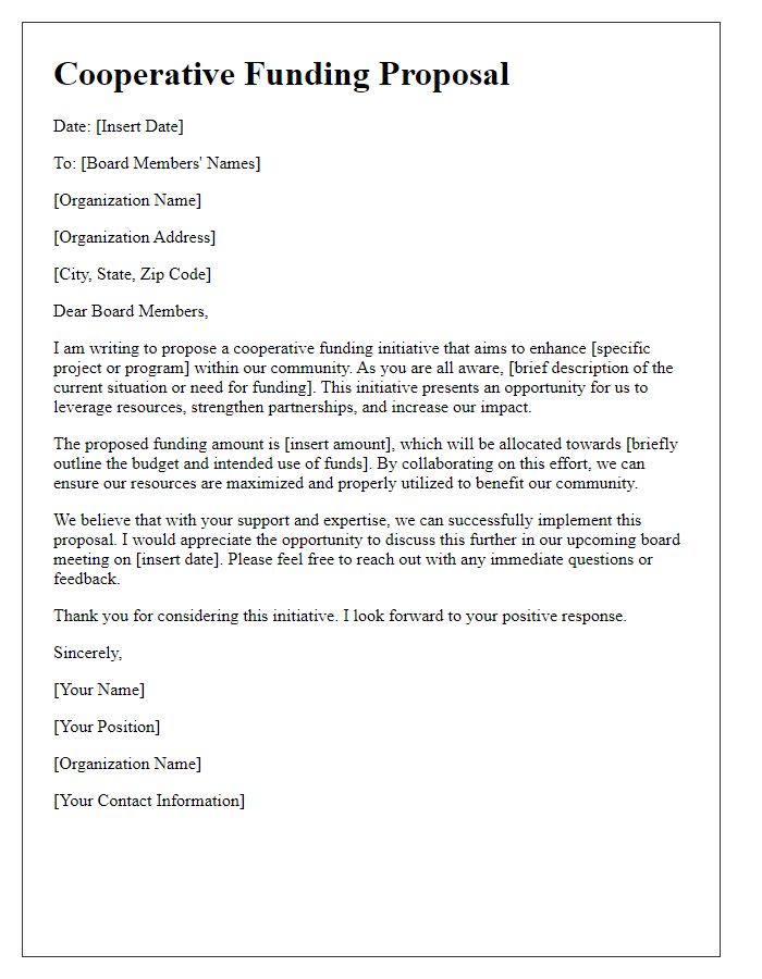 Letter template of cooperative funding proposal for non-profit board members