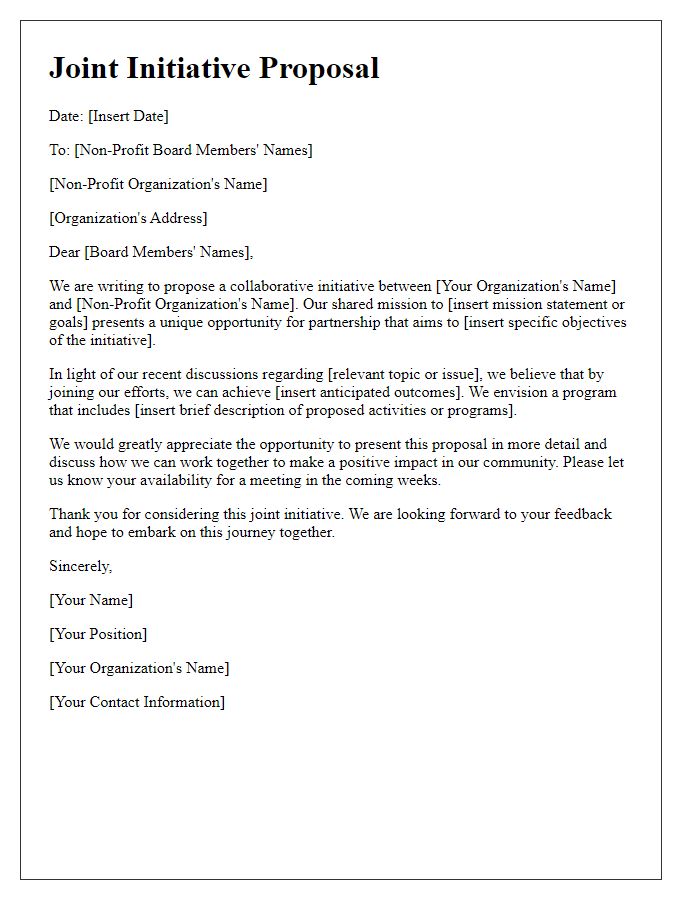 Letter template of joint initiative proposal for non-profit board members