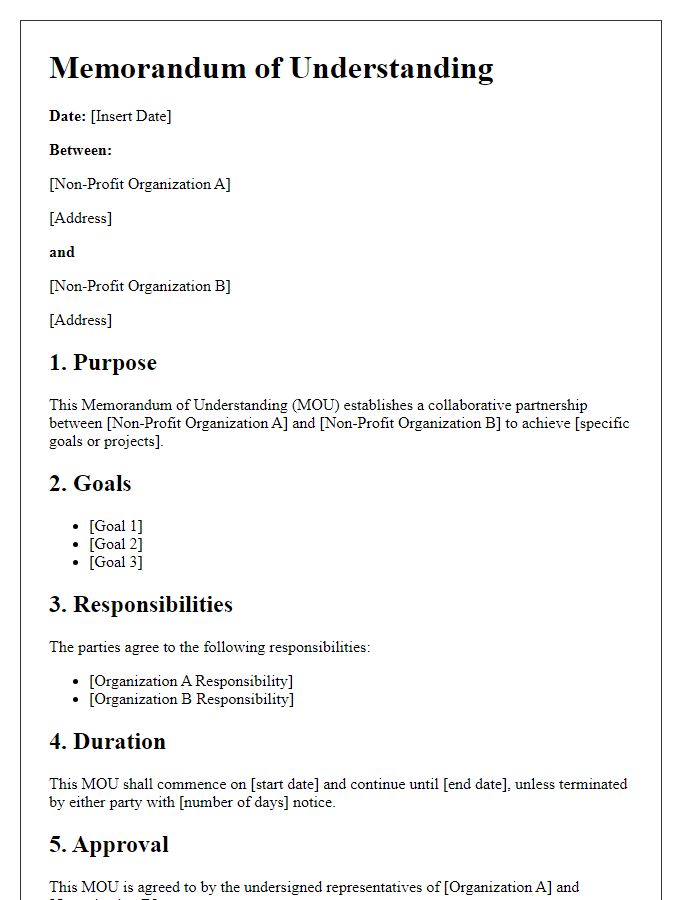 Letter template of memorandum of understanding for non-profit board collaboration