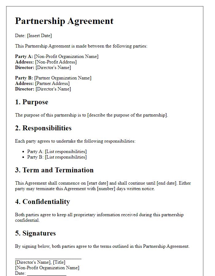 Letter template of partnership agreement for non-profit directors