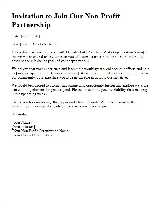 Letter template of partnership invitation for non-profit board directors