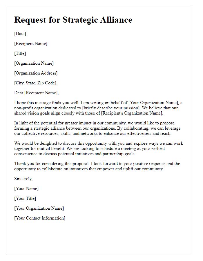 Letter template of strategic alliance request for board directors in non-profit sector