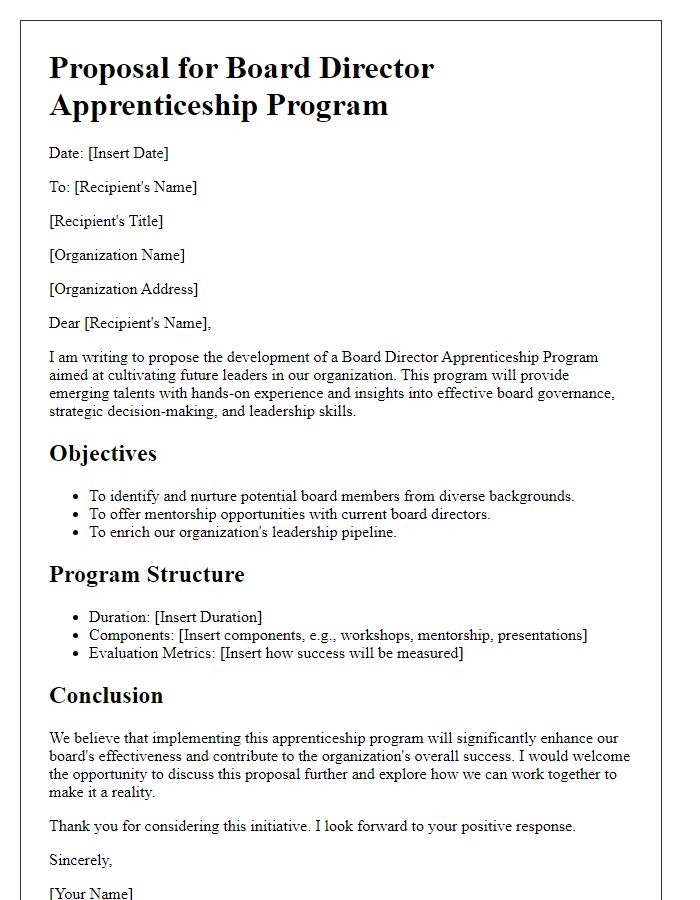 Letter template of developing a board director apprenticeship program proposal