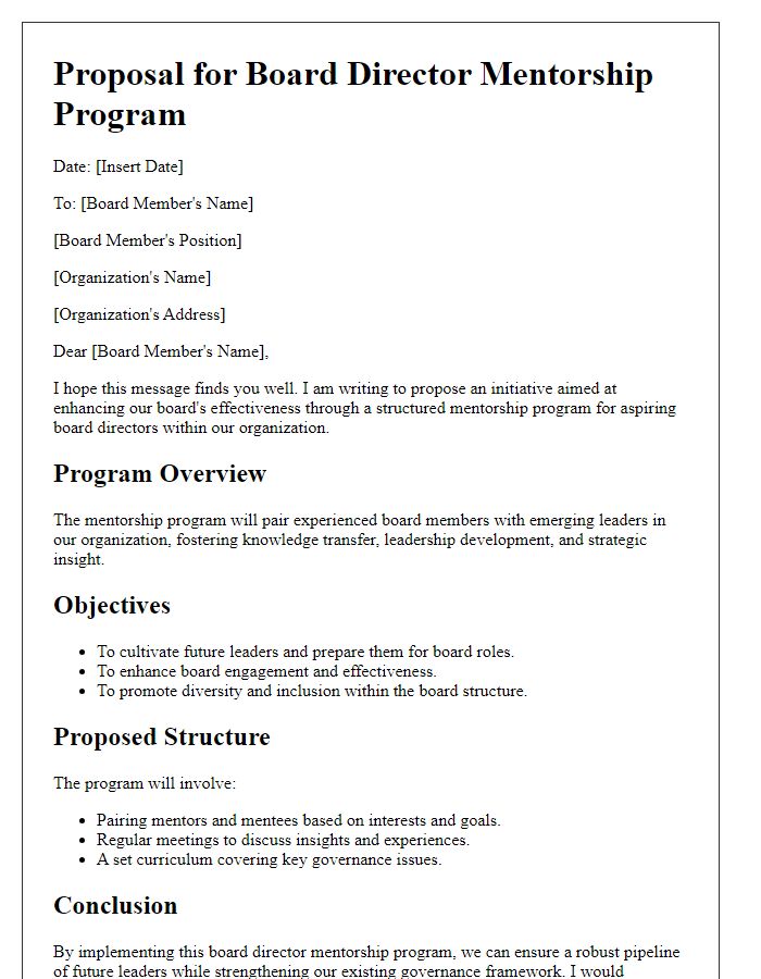 Letter template of initiative proposal for board director mentorship program