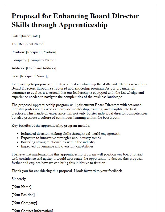 Letter template of proposal for enhancing board director skills through apprenticeship