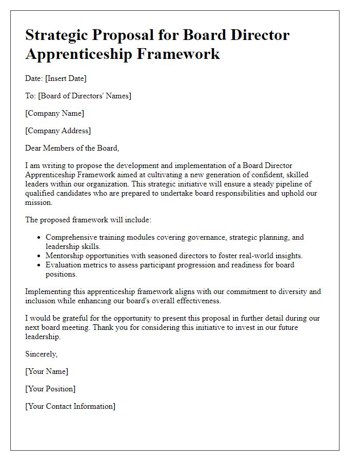 Letter template of strategic proposal for board director apprenticeship framework