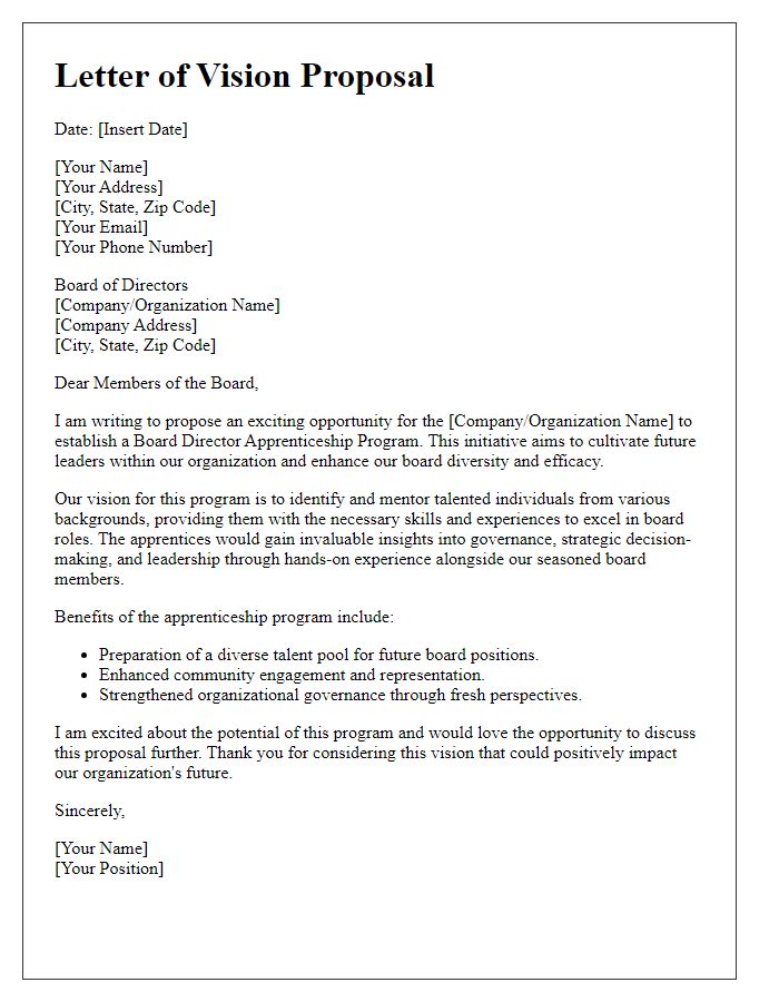 Letter template of vision proposal for board director apprenticeship opportunities