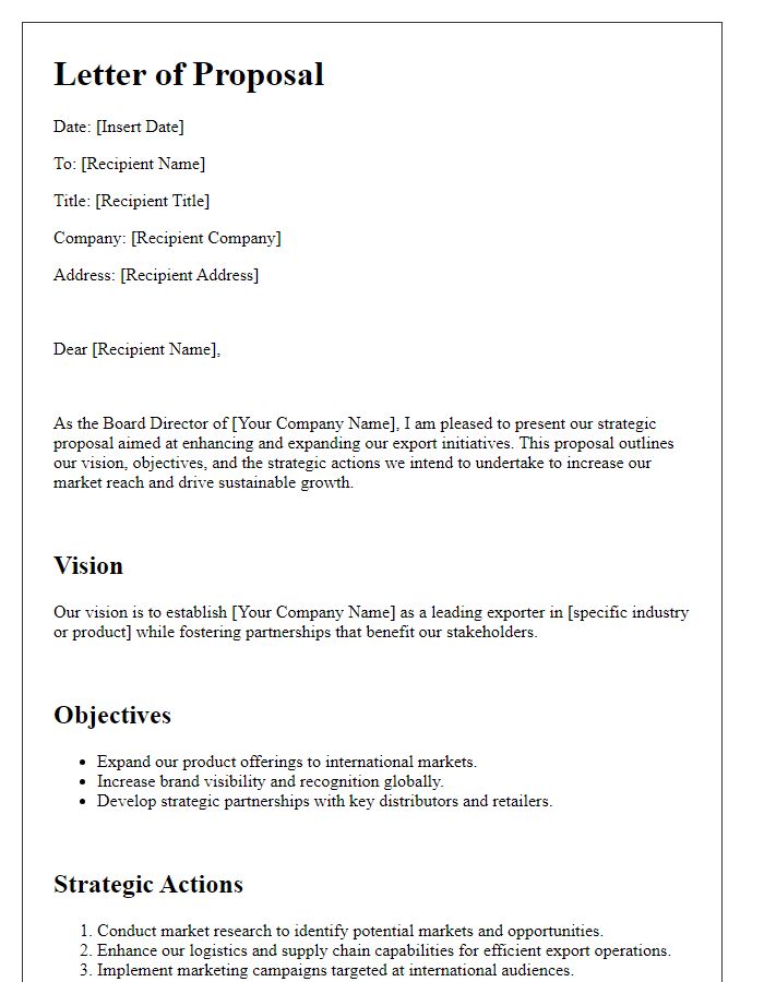 Letter template of board director export initiative strategic proposal.