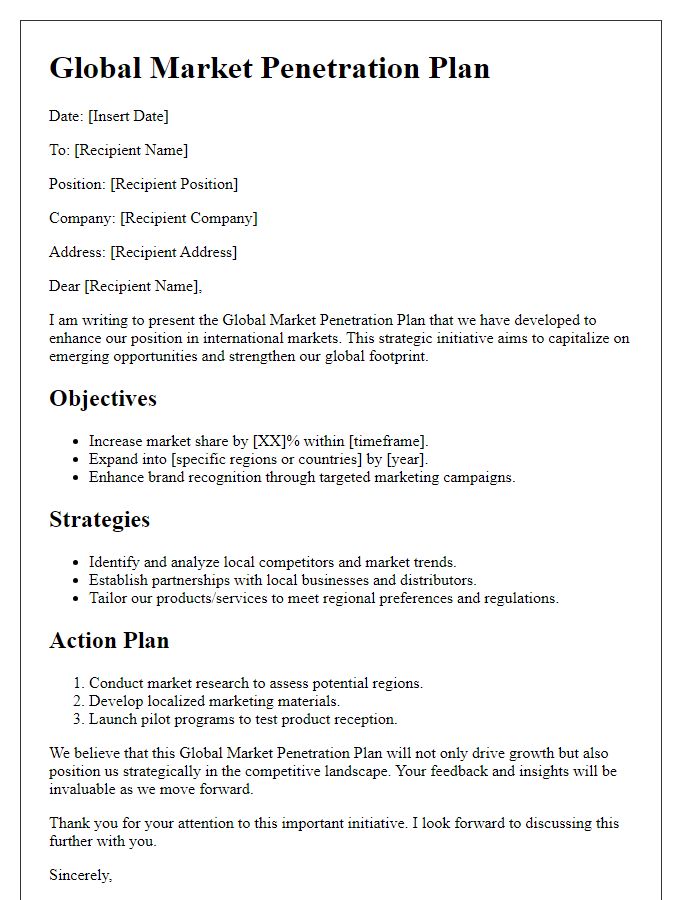 Letter template of board director global market penetration plan.