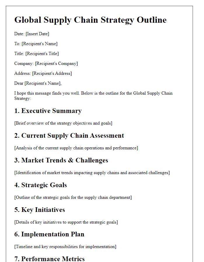 Letter template of board director global supply chain strategy outline.