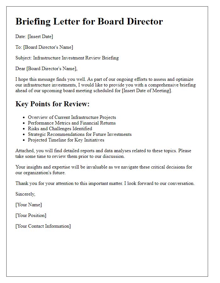 Letter template of briefing for board director infrastructure investment review