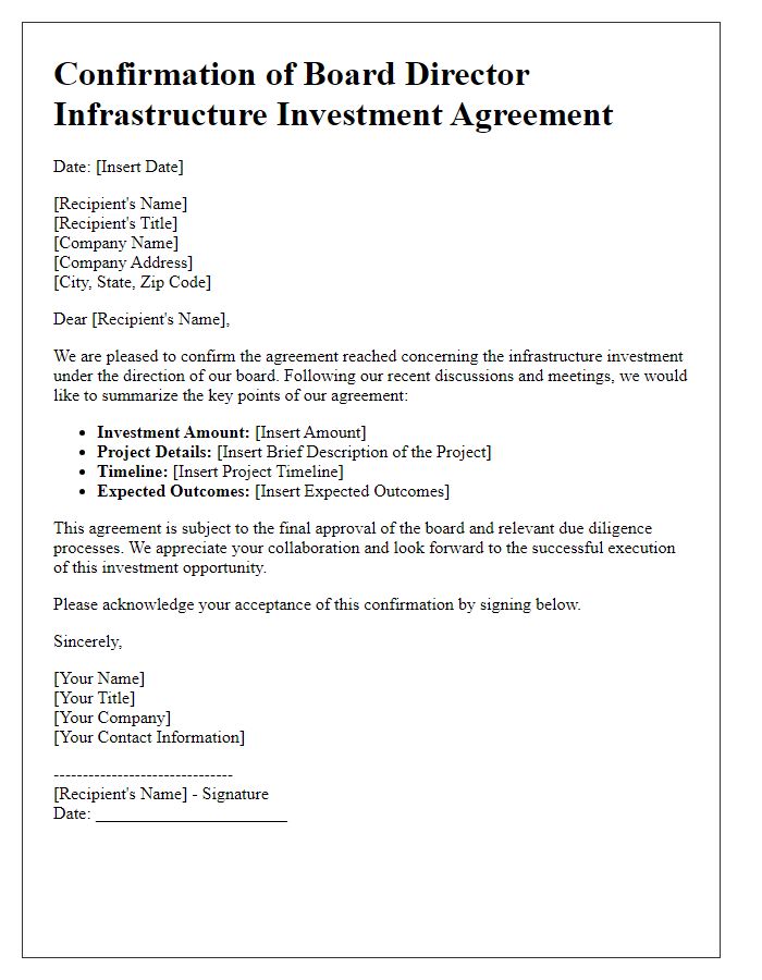 Letter template of confirmation for board director infrastructure investment agreement