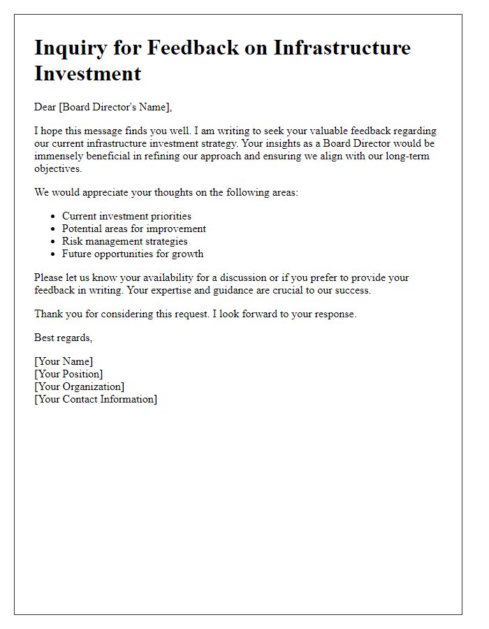 Letter template of inquiry for board director infrastructure investment feedback