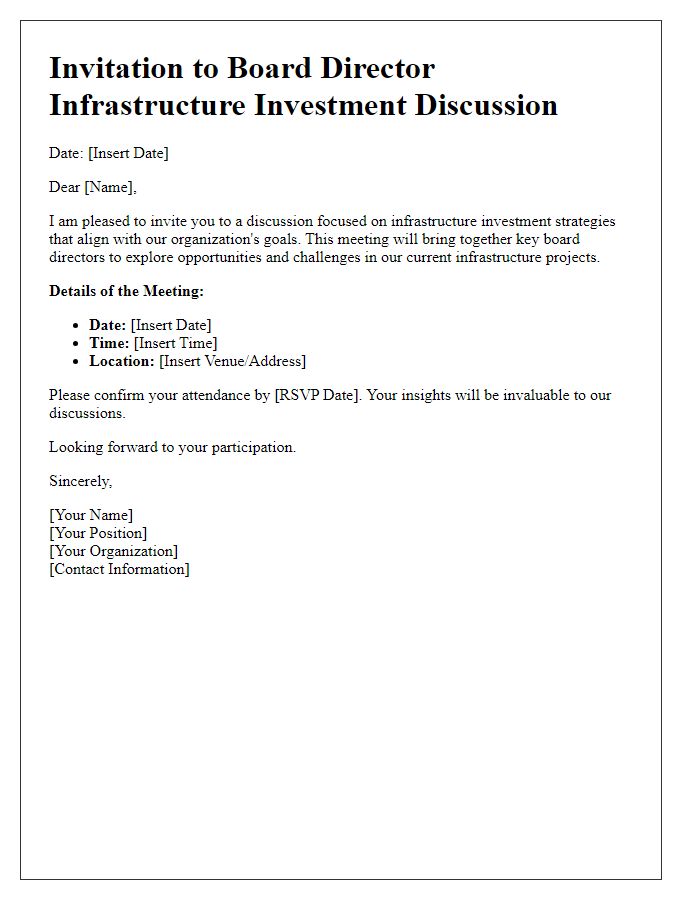 Letter template of invitation for board director infrastructure investment discussion