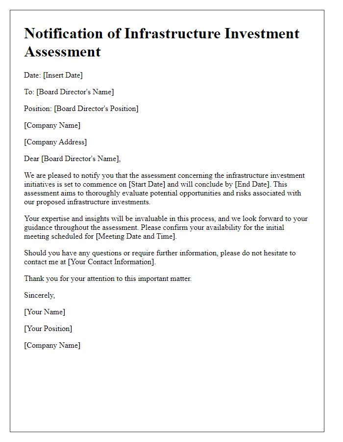 Letter template of notification for board director infrastructure investment assessment