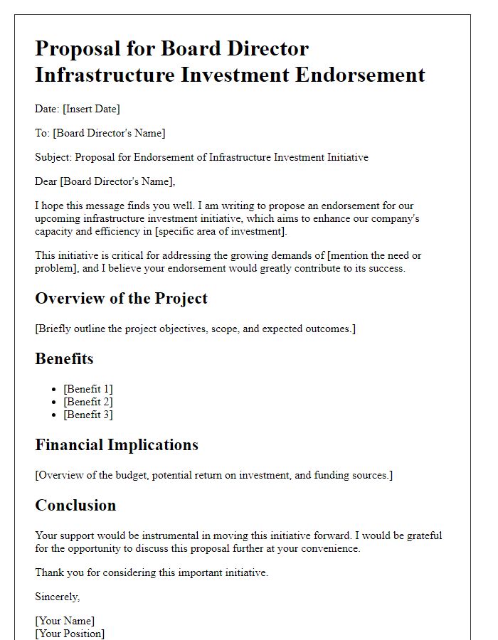 Letter template of proposal for board director infrastructure investment endorsement