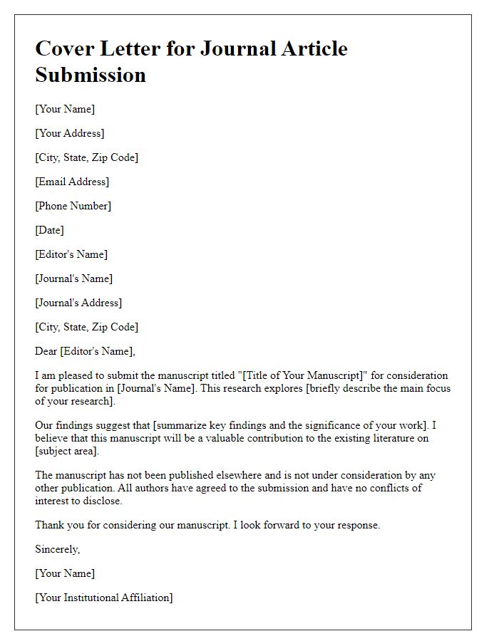 Letter template of cover letter for journal article submission.