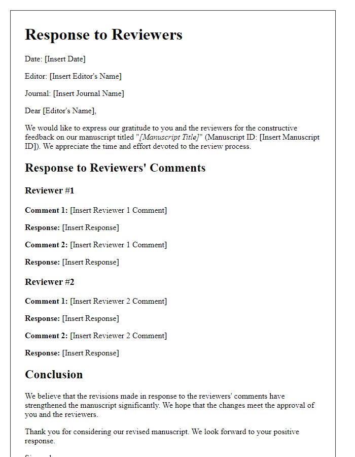 Letter template of response to reviewers for journal article.