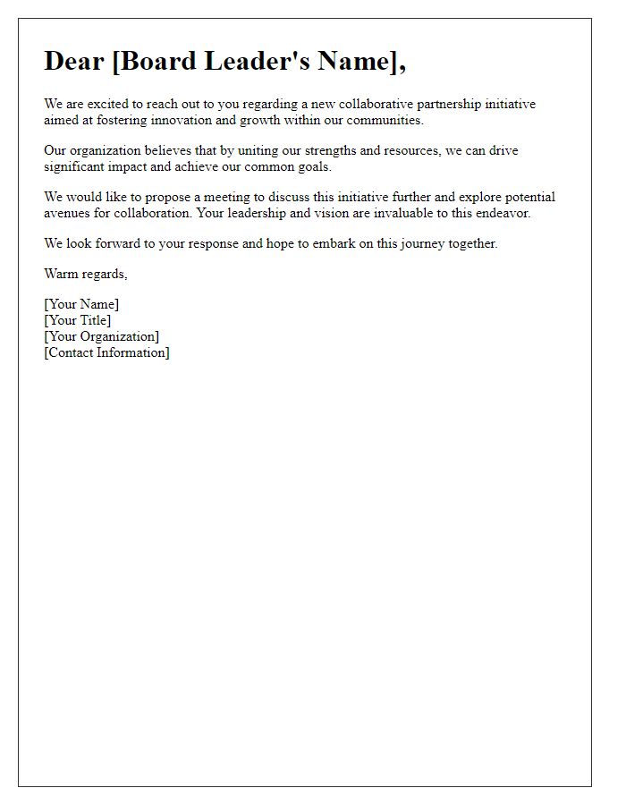 Letter template of collaborative partnership initiative for board leaders.