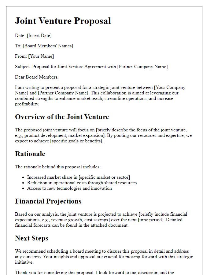 Letter template of joint venture proposal for board decision-makers.