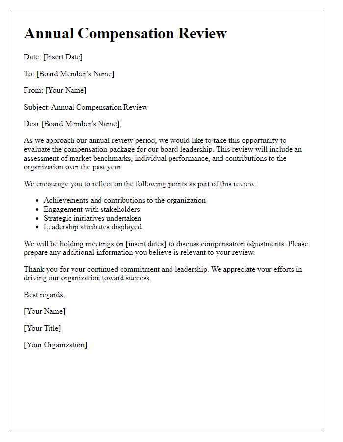 Letter template of annual compensation review for board leadership