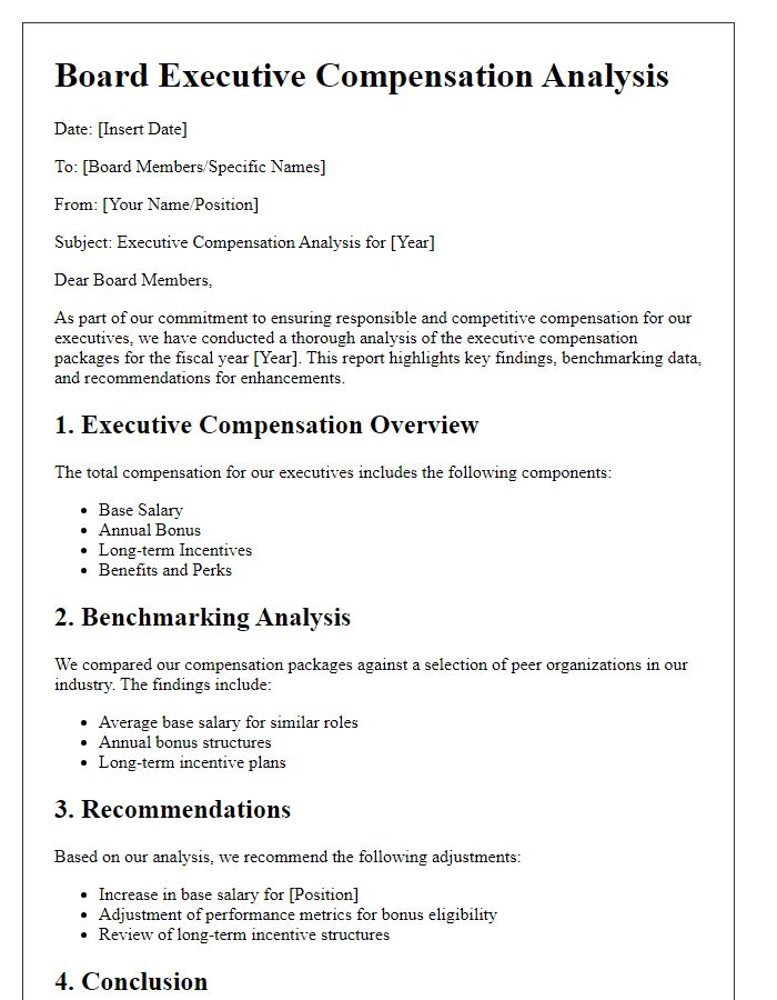 Letter template of board executive compensation analysis