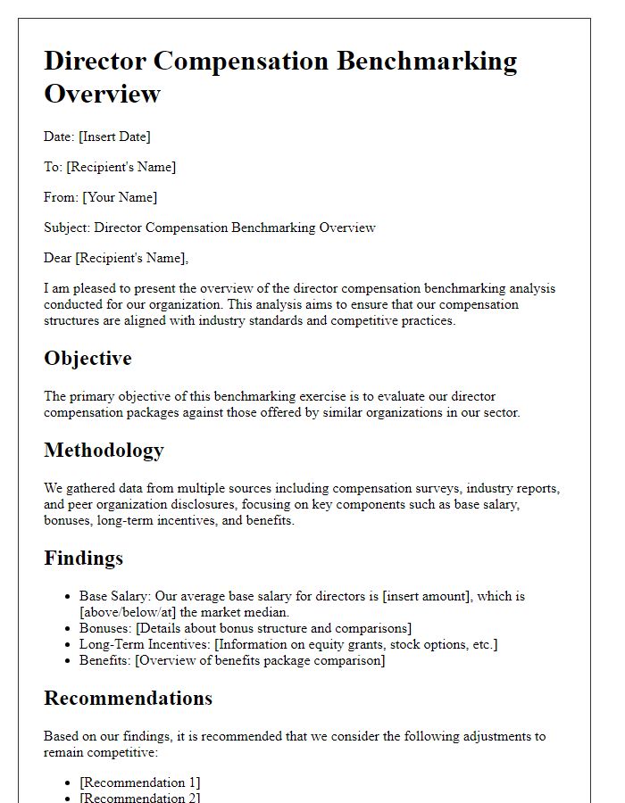 Letter template of director compensation benchmarking overview