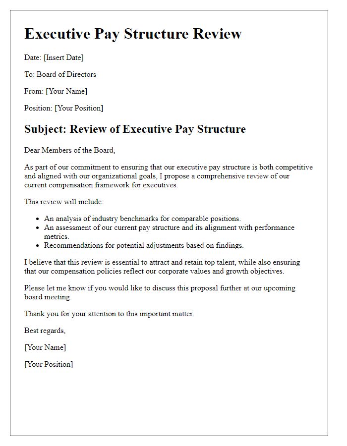 Letter template of executive pay structure review for the board