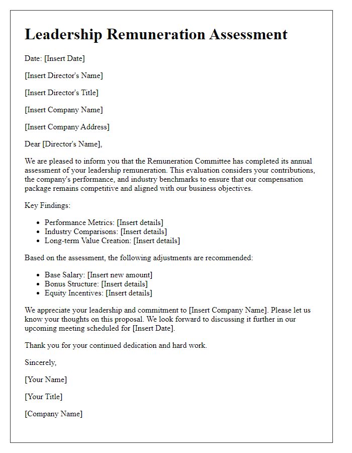 Letter template of leadership remuneration assessment for directors