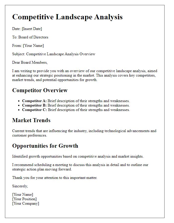 Letter template of competitive landscape analysis for board directors